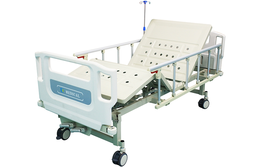 ABS掛式床頭沖孔雙搖護(hù)理床(四角剎車(chē))